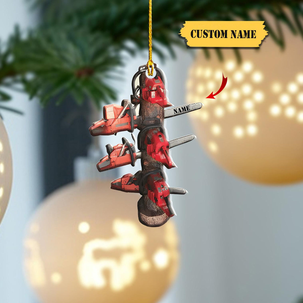 Arborist Supplies Ornament 2D Acrylic, Chainsaws On Shelf,  Christmas Ornament, Christmas Ornament, Arborist Christmas Ornament