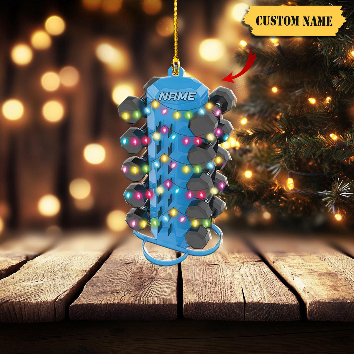 Weight Tree With Dumbbells Ornament Acrylic, Fitness, Gym Christmas Tree Hanging Decor, Xmas Tree Hanging Decoration, Christmas Ornament 2D