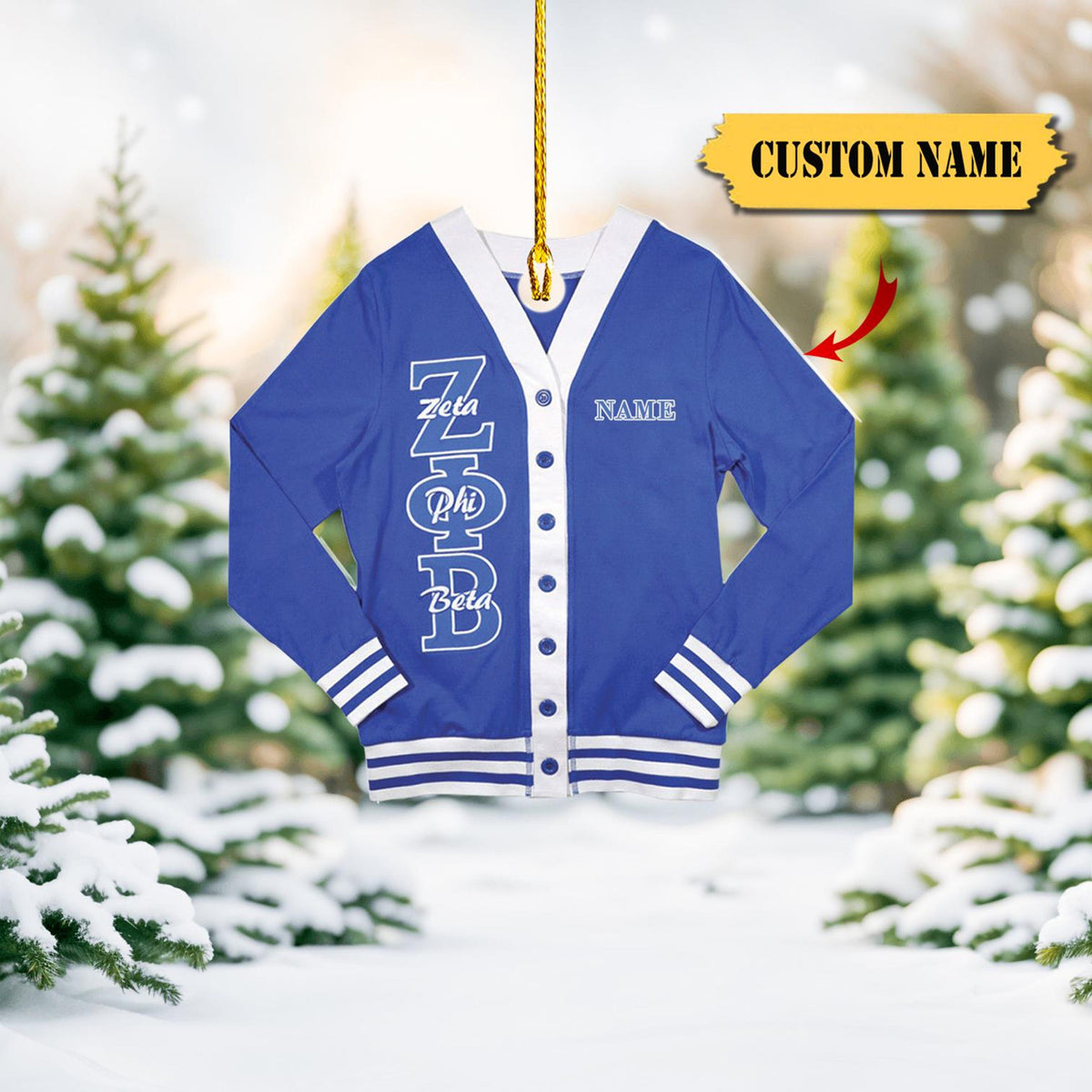 Zeta Phi Beta Acrylic Cardigan Ornament, Custom Name Option, Blue And White Greek Life Keepsake, 2D Ornament Christmas Gift