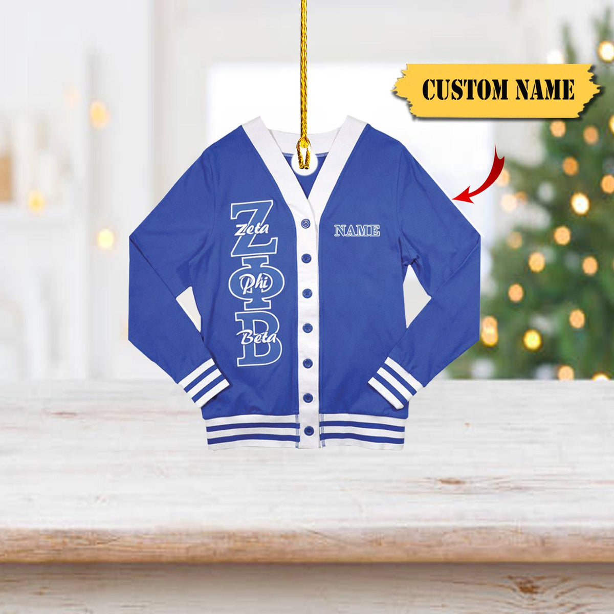 Zeta Phi Beta Acrylic Cardigan Ornament, Custom Name Option, Blue And White Greek Life Keepsake, 2D Ornament Christmas Gift