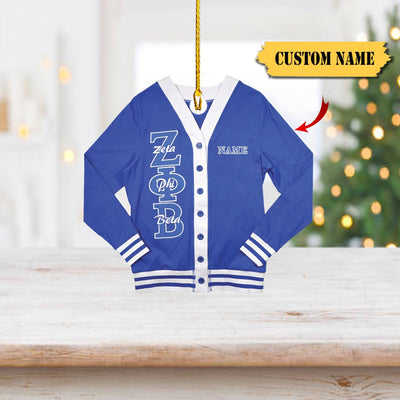 Zeta Phi Beta Acrylic Cardigan Ornament, Custom Name Option, Blue And White Greek Life Keepsake, 2D Ornament Christmas Gift