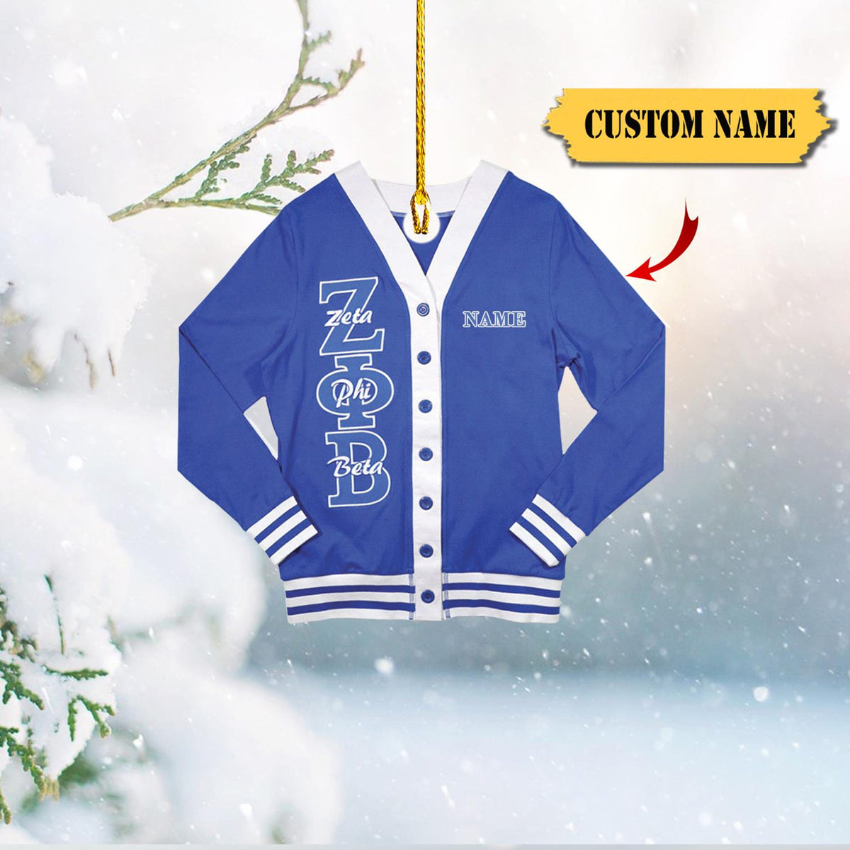 Zeta Phi Beta Acrylic Cardigan Ornament, Custom Name Option, Blue And White Greek Life Keepsake, 2D Ornament Christmas Gift