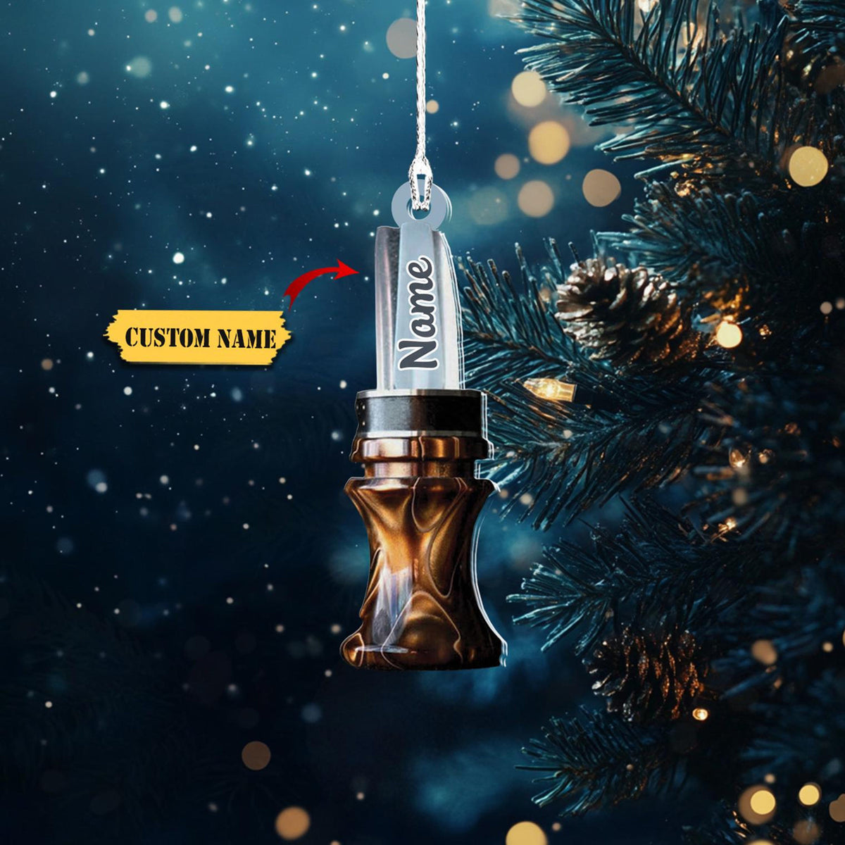 Personalized Hunter’S Whistle Ornament Flat 2D, Custom Duck Call Christmas Decoration With Name, Unique Rustic Ornament Gift For Hunters