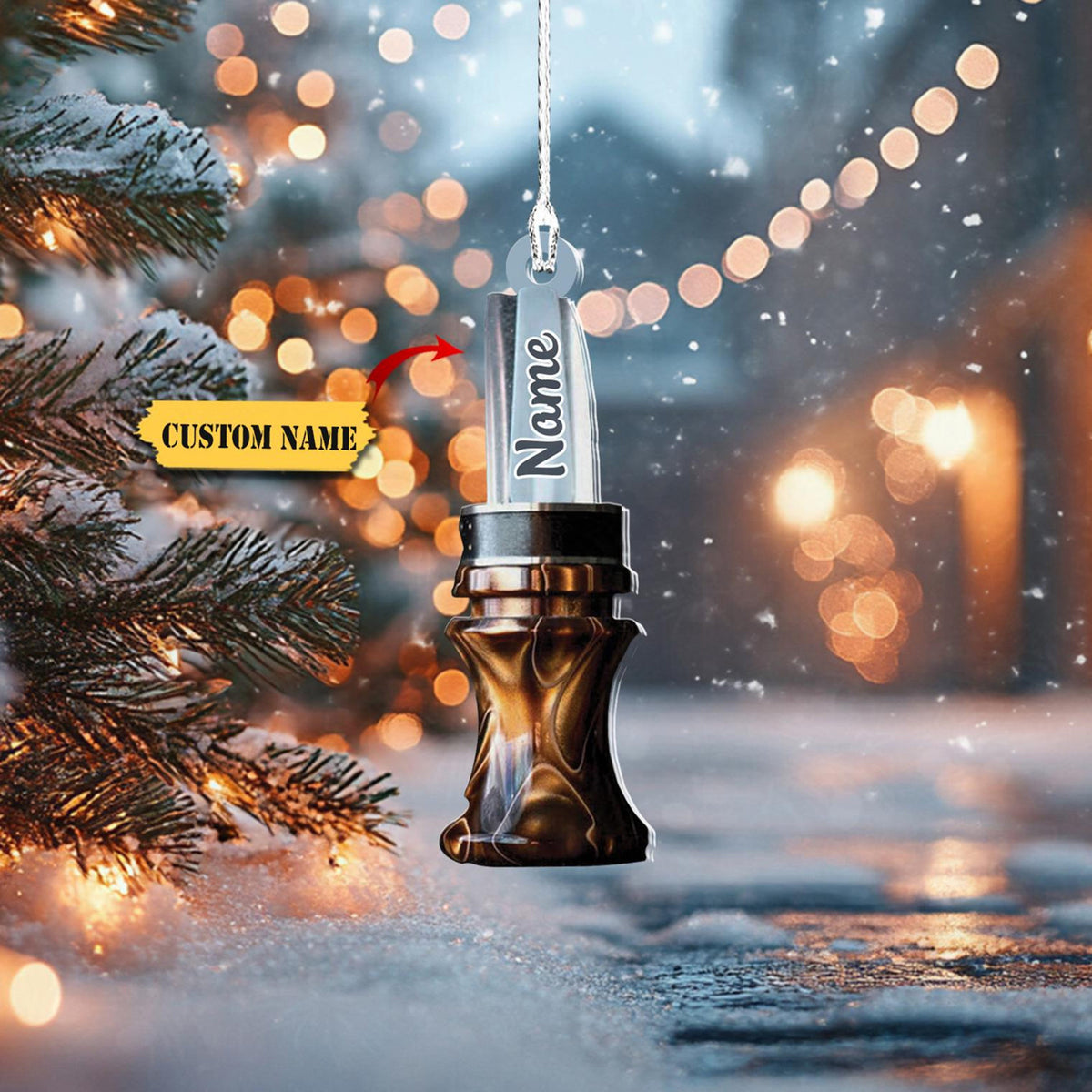 Personalized Hunter’S Whistle Ornament Flat 2D, Custom Duck Call Christmas Decoration With Name, Unique Rustic Ornament Gift For Hunters
