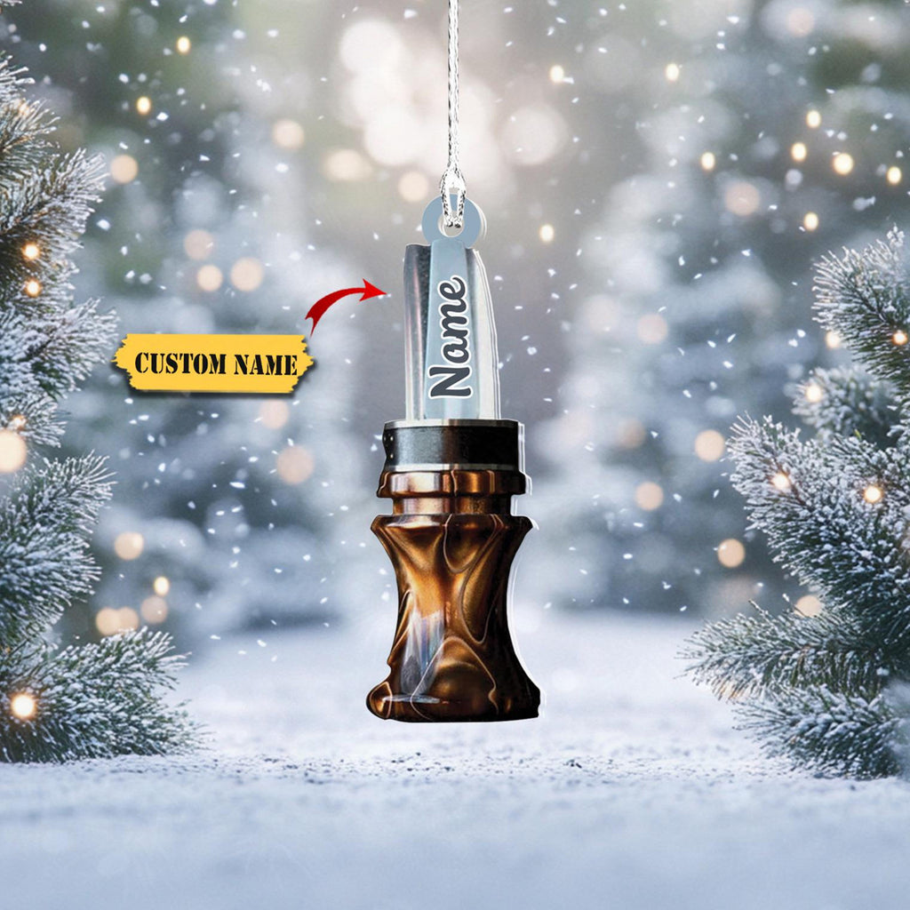 Personalized Hunter’S Whistle Ornament Flat 2D, Custom Duck Call Christmas Decoration With Name, Unique Rustic Ornament Gift For Hunters