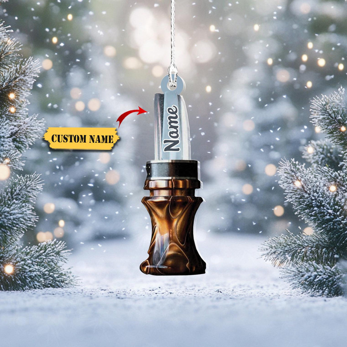 Personalized Hunter’S Whistle Ornament Flat 2D, Custom Duck Call Christmas Decoration With Name, Unique Rustic Ornament Gift For Hunters