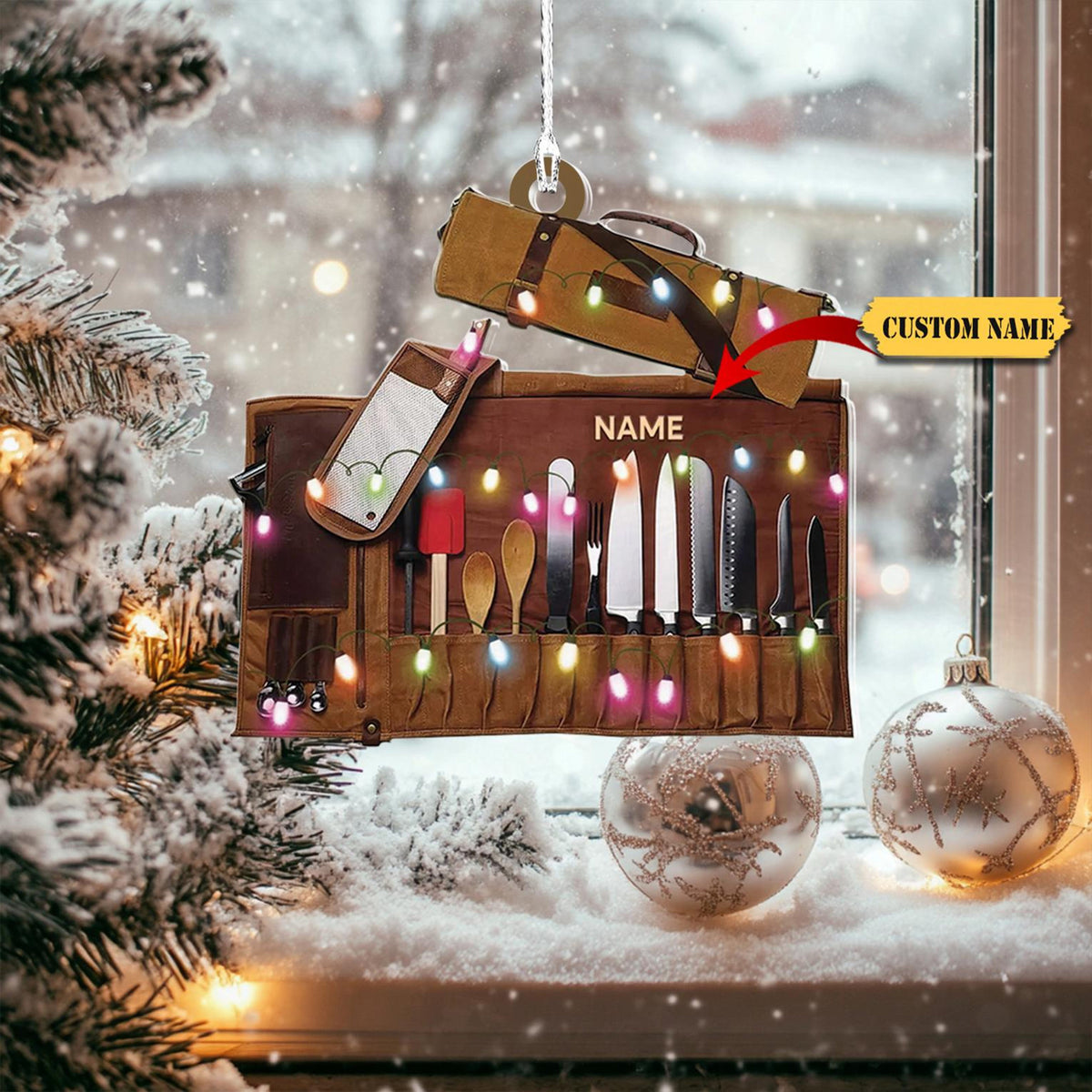 Chef Knife Set Christmas Ornament, Love Cooking Tree Christmas Ornament Decor, Chef Christmas Decor, 2D Ornament Christmas Gift