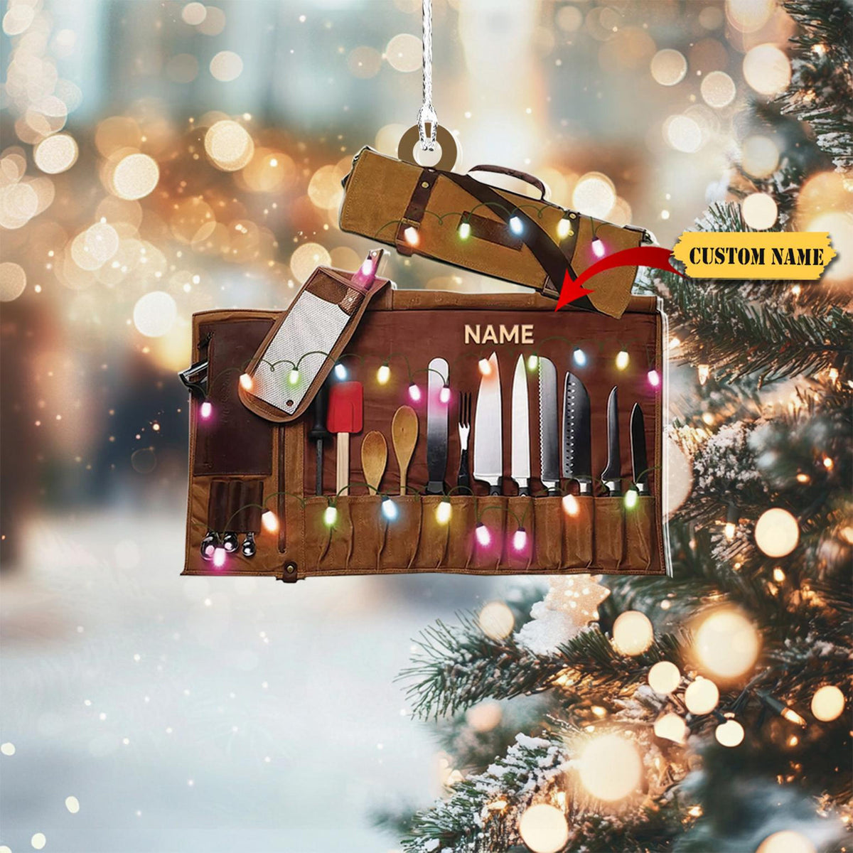 Chef Knife Set Christmas Ornament, Love Cooking Tree Christmas Ornament Decor, Chef Christmas Decor, 2D Ornament Christmas Gift