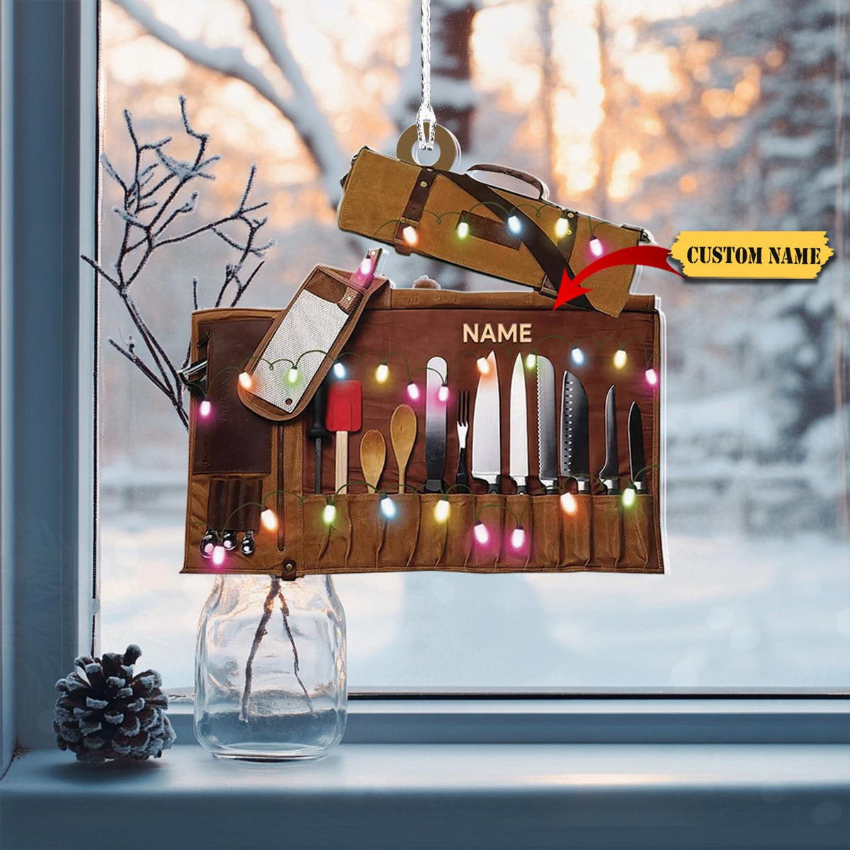 Chef Knife Set Christmas Ornament, Love Cooking Tree Christmas Ornament Decor, Chef Christmas Decor, 2D Ornament Christmas Gift