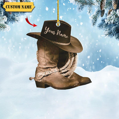 Podagree Personalized Cowboy Boots And Hat Christmas Ornament For Cowboy, Horse Racing Ornament Christmas Gift