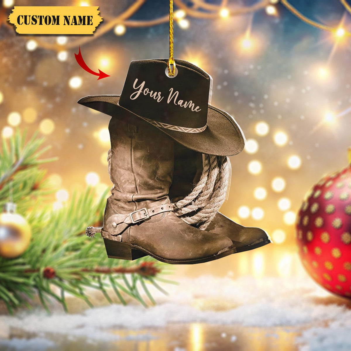 Podagree Personalized Cowboy Boots And Hat Christmas Ornament For Cowboy, Horse Racing Ornament Christmas Gift