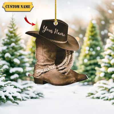 Podagree Personalized Cowboy Boots And Hat Christmas Ornament For Cowboy, Horse Racing Ornament Christmas Gift