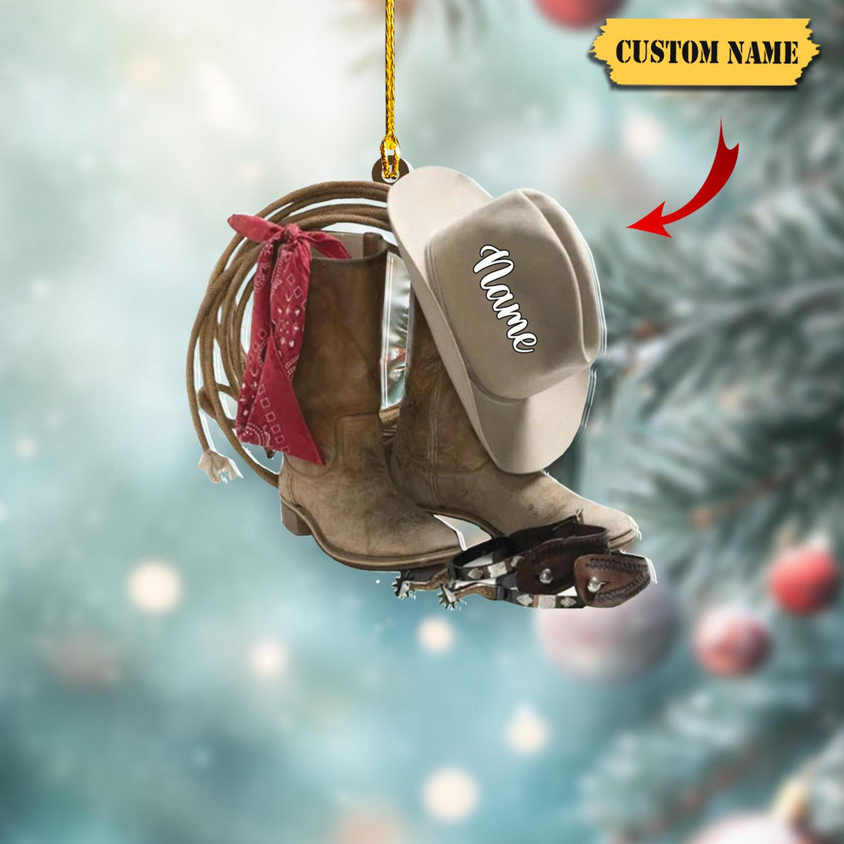 Podagree Personalized Cowboy Boots And Hat Christmas Ornament For Cowboy, Cowboy Cowgirl Horseback Riding Ornament, Horse Racing Ornament Christmas Gift