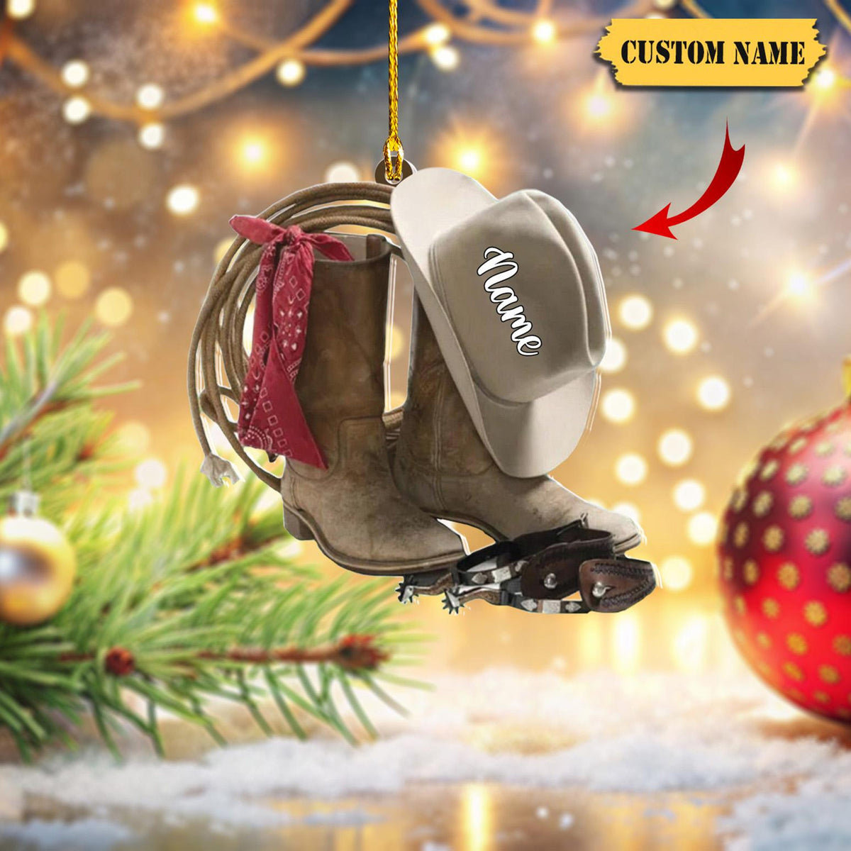 Podagree Personalized Cowboy Boots And Hat Christmas Ornament For Cowboy, Cowboy Cowgirl Horseback Riding Ornament, Horse Racing Ornament Christmas Gift