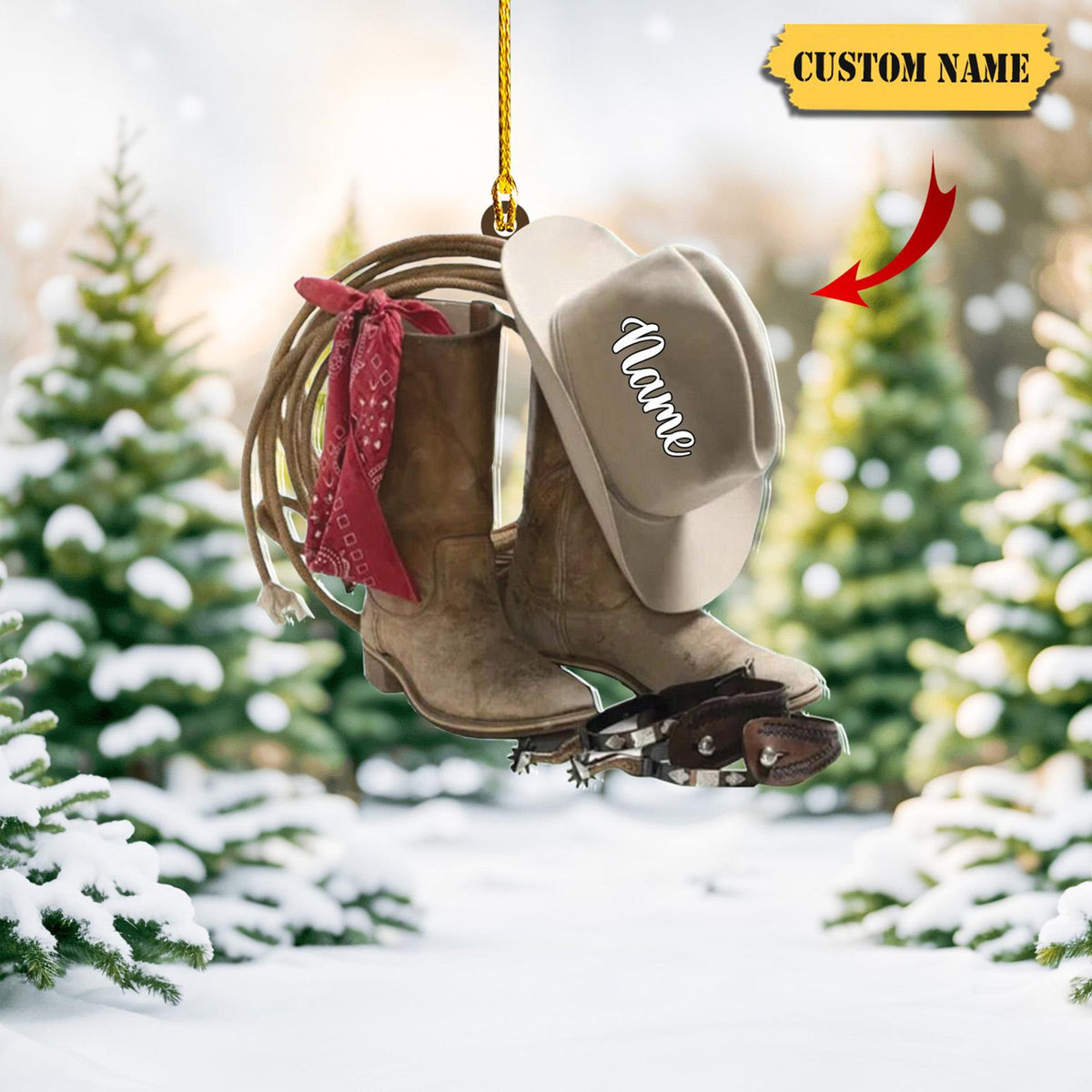 Podagree Personalized Cowboy Boots And Hat Christmas Ornament For Cowboy, Cowboy Cowgirl Horseback Riding Ornament, Horse Racing Ornament Christmas Gift