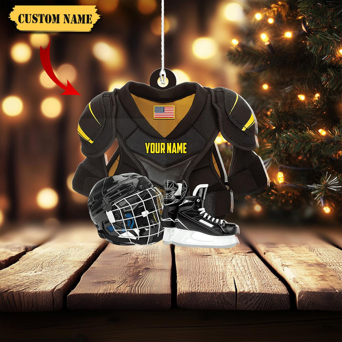 Customized Name Hockey American Ornament Acrylic- Hockey Leagues Christmas - Custom Shaped Ornament, Custom Name Ornament Christmas Gift