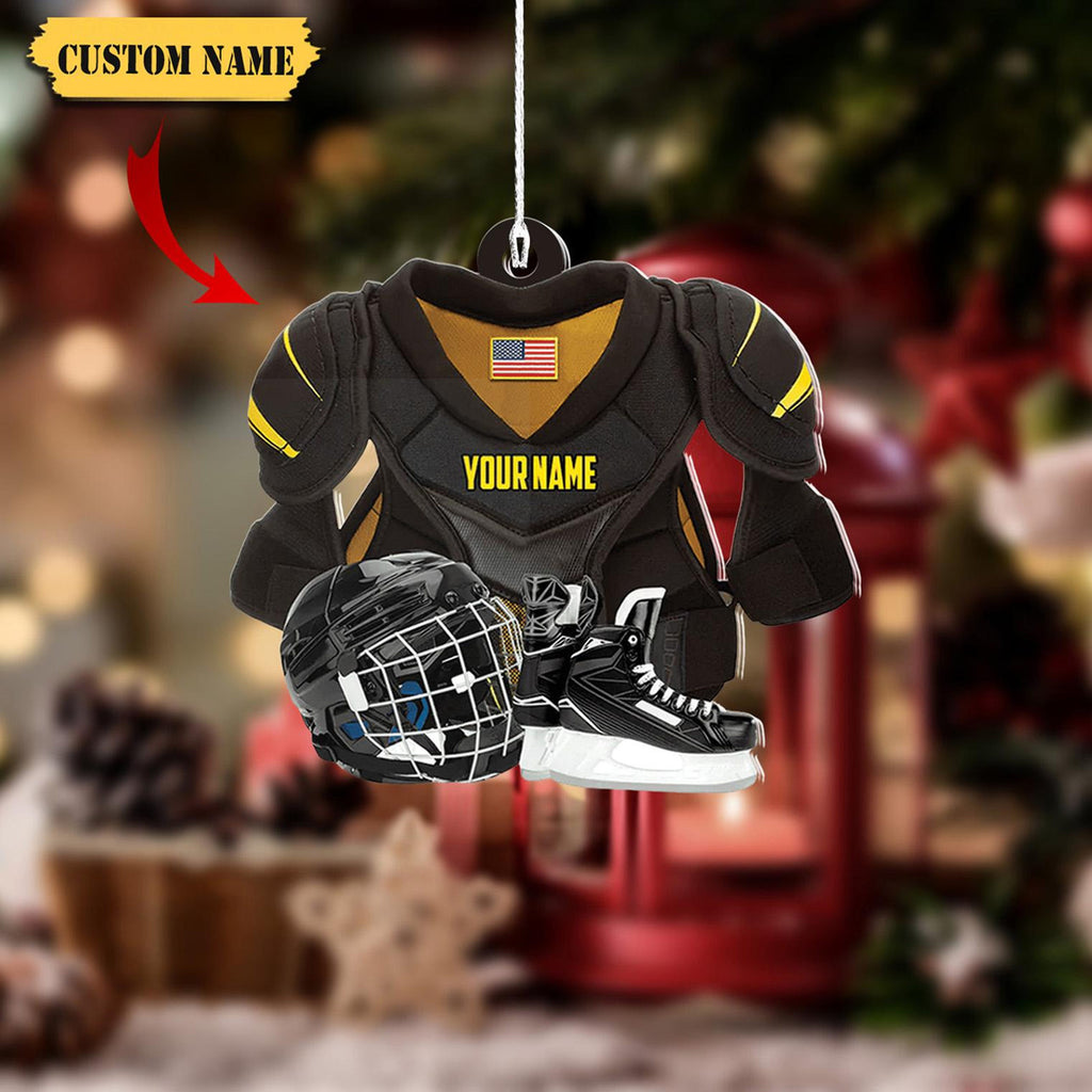 Customized Name Hockey American Ornament Acrylic- Hockey Leagues Christmas - Custom Shaped Ornament, Custom Name Ornament Christmas Gift