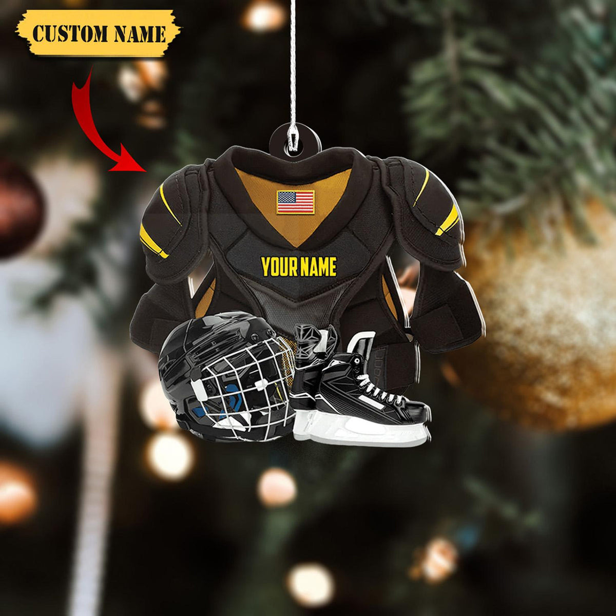 Customized Name Hockey American Ornament Acrylic- Hockey Leagues Christmas - Custom Shaped Ornament, Custom Name Ornament Christmas Gift