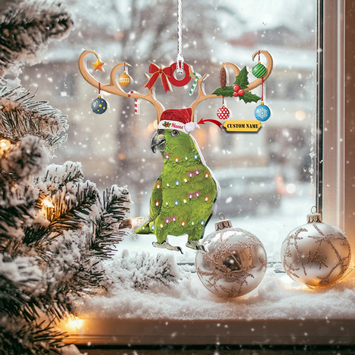 Amazon Parrot Christmas Light Ornament, Parrot Christmas Tree Hanging Decor,Parrot Christmas Tree Decor,2D Ornament Christmas Gift