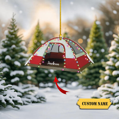 Green Camping Tent Ornament Acrylic Travel Trailer Camping Christmas Ornament Family Ornaments For Christmas Tree, 2D Ornament Christmas Gift