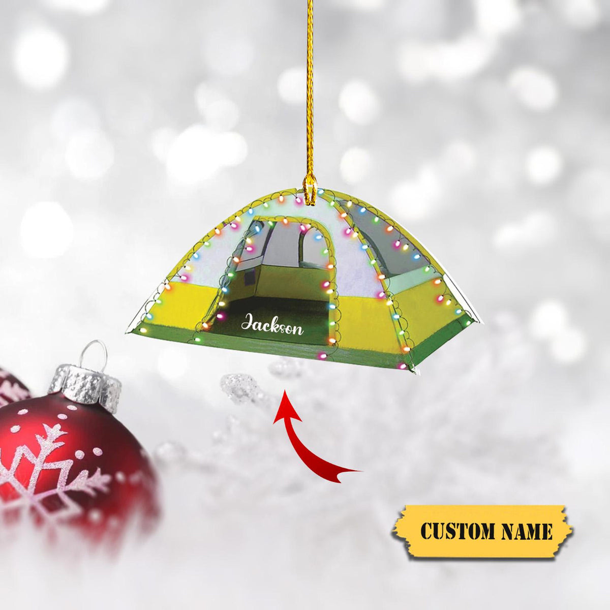 Green Camping Tent Ornament Acrylic Travel Trailer Camping Christmas Ornament Family Ornaments For Christmas Tree, 2D Ornament Christmas Gift