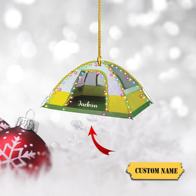 Green Camping Tent Ornament Acrylic Travel Trailer Camping Christmas Ornament Family Ornaments For Christmas Tree, 2D Ornament Christmas Gift