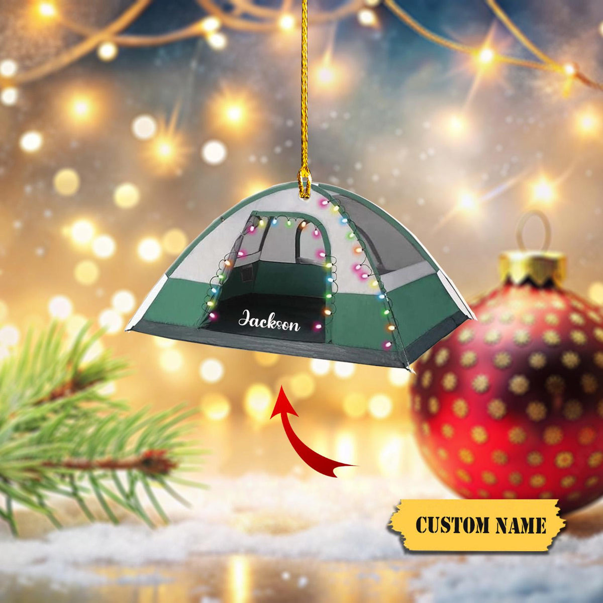Green Camping Tent Ornament Acrylic Travel Trailer Camping Christmas Ornament Family Ornaments For Christmas Tree, 2D Ornament Christmas Gift
