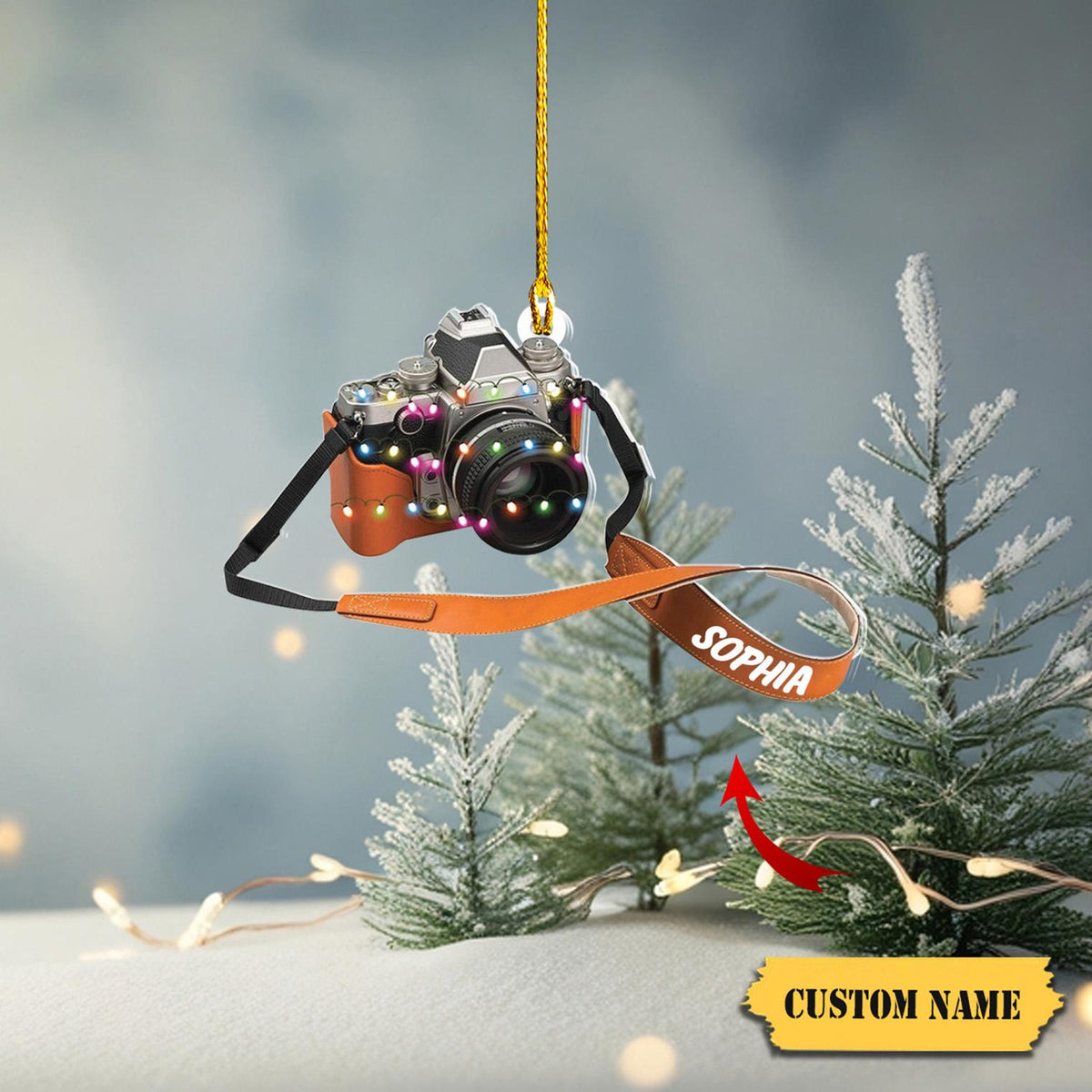 Personalized Name Camera Christmas Light Shape Flat Ornament, Christmas Ornament Camera Lover Gift, Gift For Photographers,2D Ornament Christmas Gift