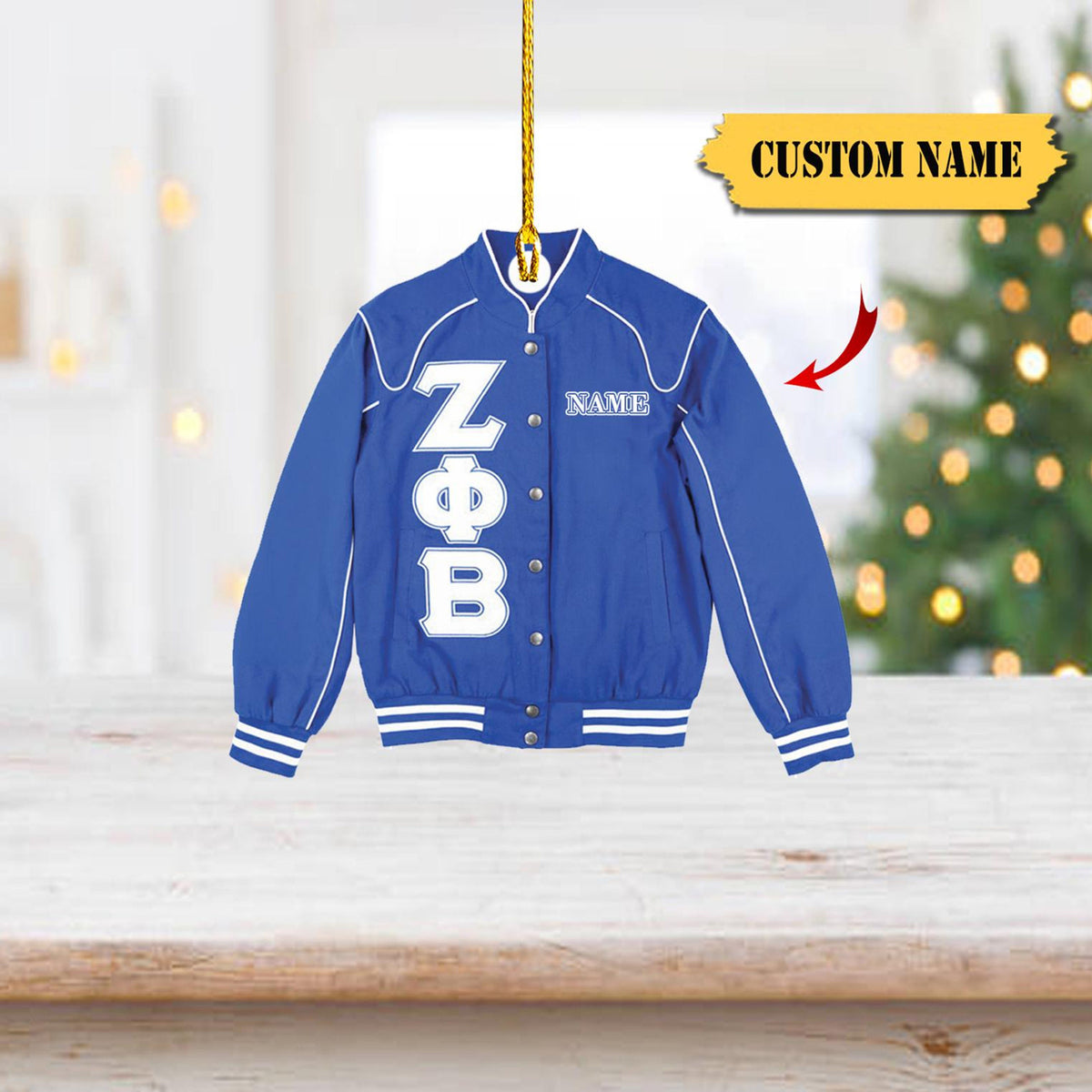 Zeta Phi Beta Acrylic Varsity Jacket Ornament, Custom Name Option – Blue And White Greek Life Keepsake, Unique Sorority 2D Christmasgift