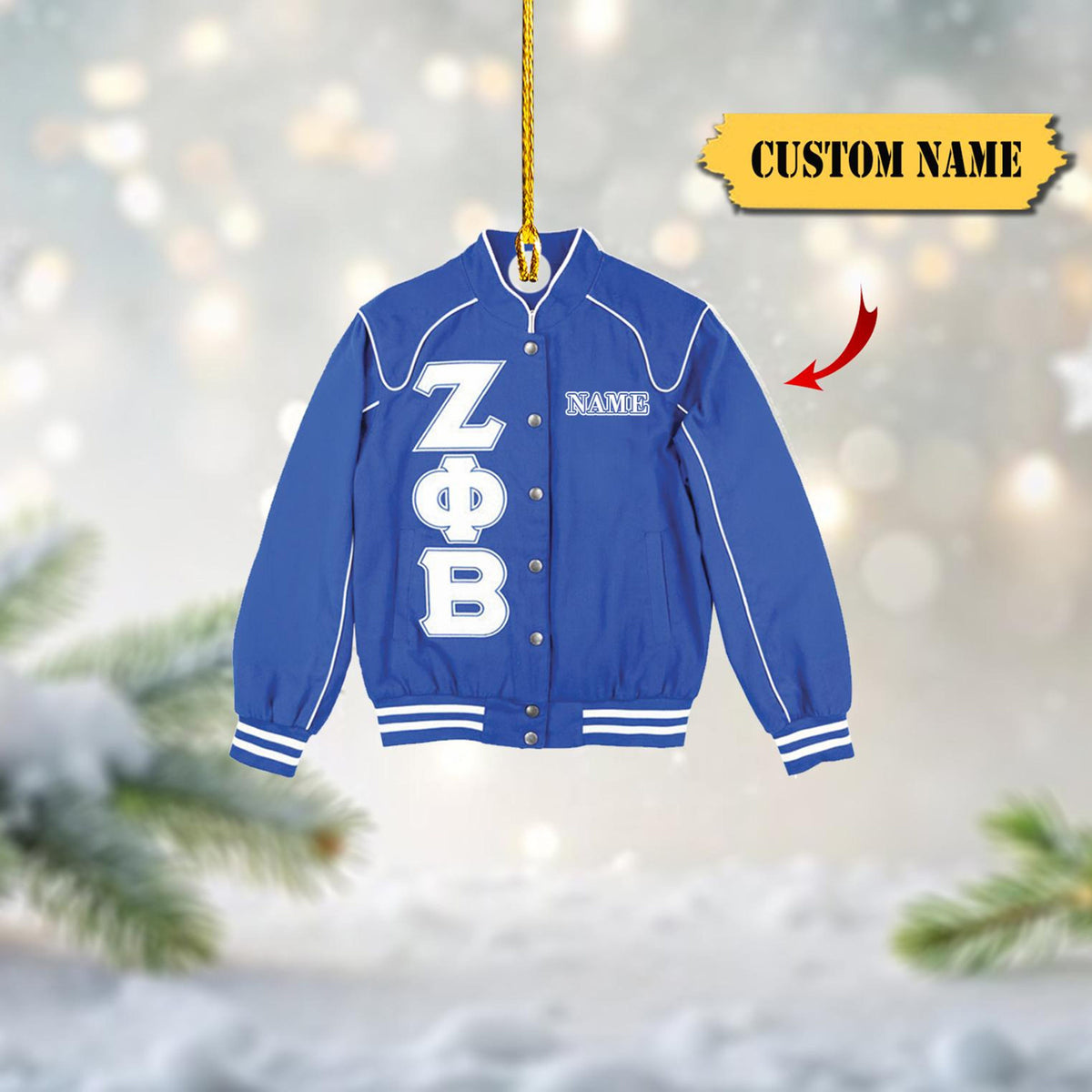 Zeta Phi Beta Acrylic Varsity Jacket Ornament, Custom Name Option – Blue And White Greek Life Keepsake, Unique Sorority 2D Christmasgift