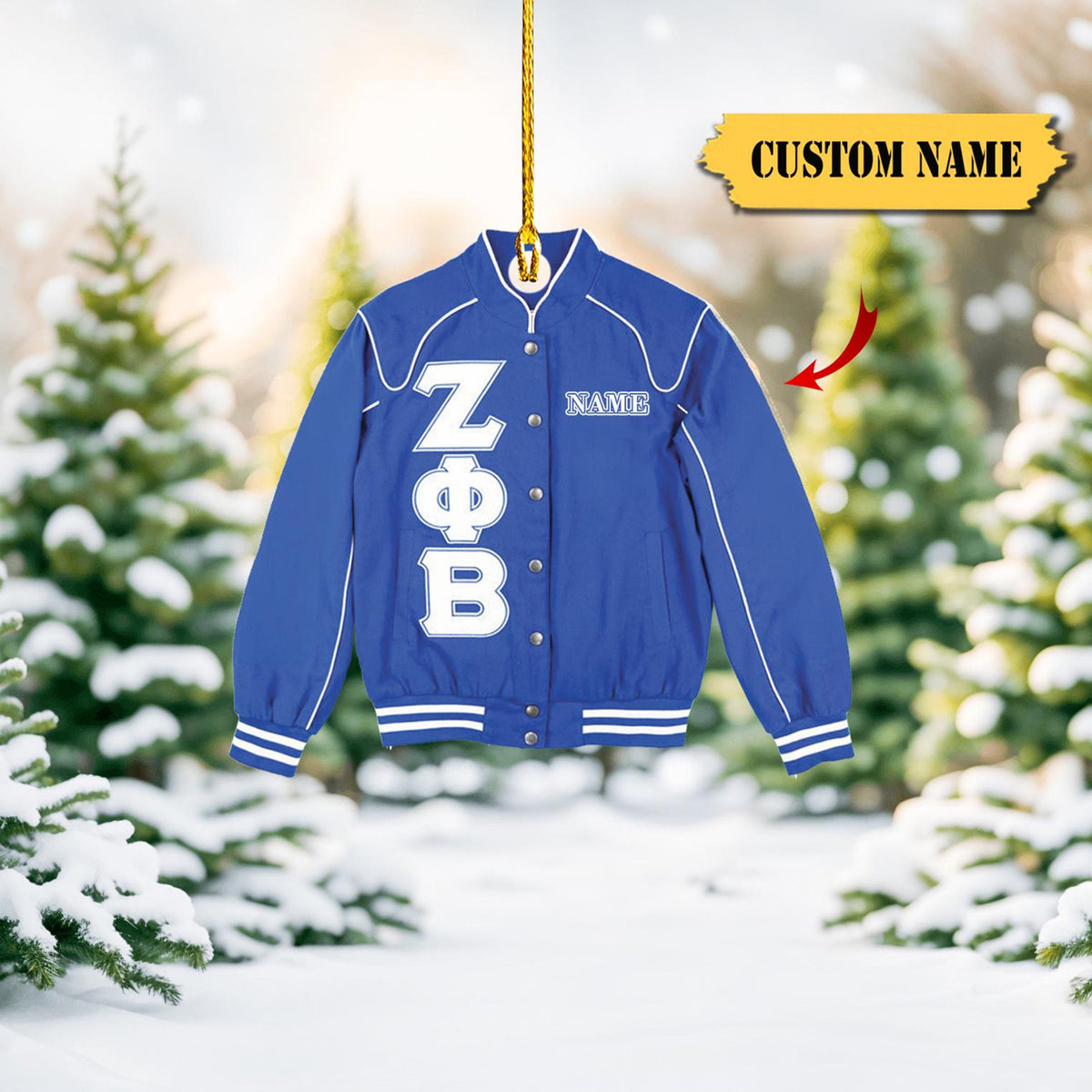 Zeta Phi Beta Acrylic Varsity Jacket Ornament, Custom Name Option – Blue And White Greek Life Keepsake, Unique Sorority 2D Christmasgift