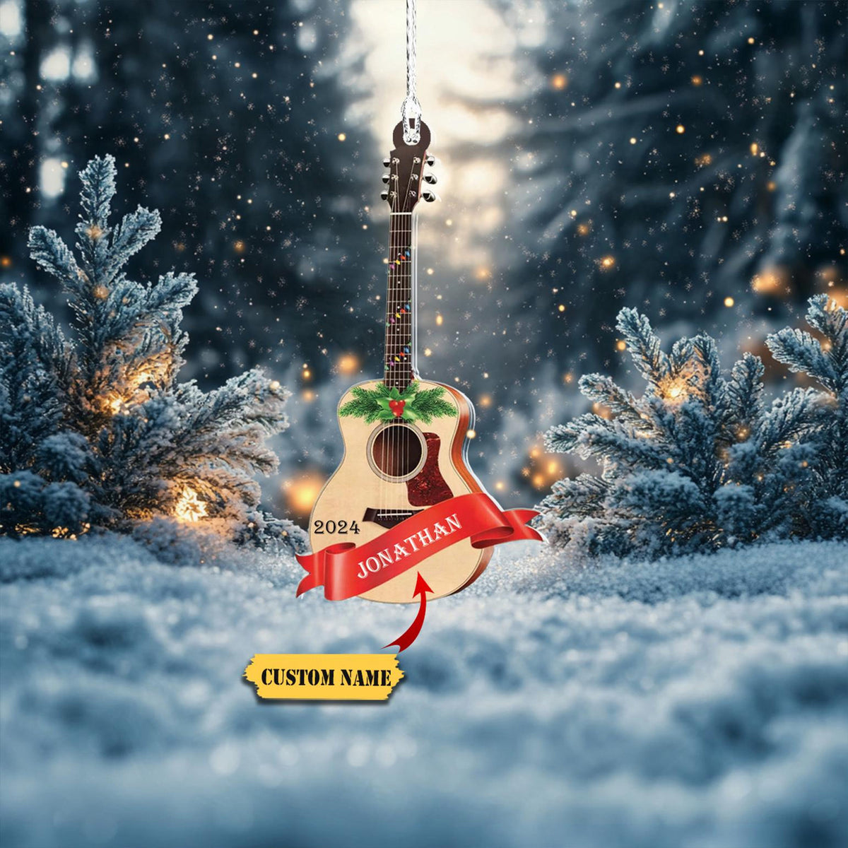 Acoustic Guitar Ornament, Personalized Guitar Christmas Ornaments, Custom Guitar, Custom Guitar, Gift For Christmas.2D Ornament Christmas Gift