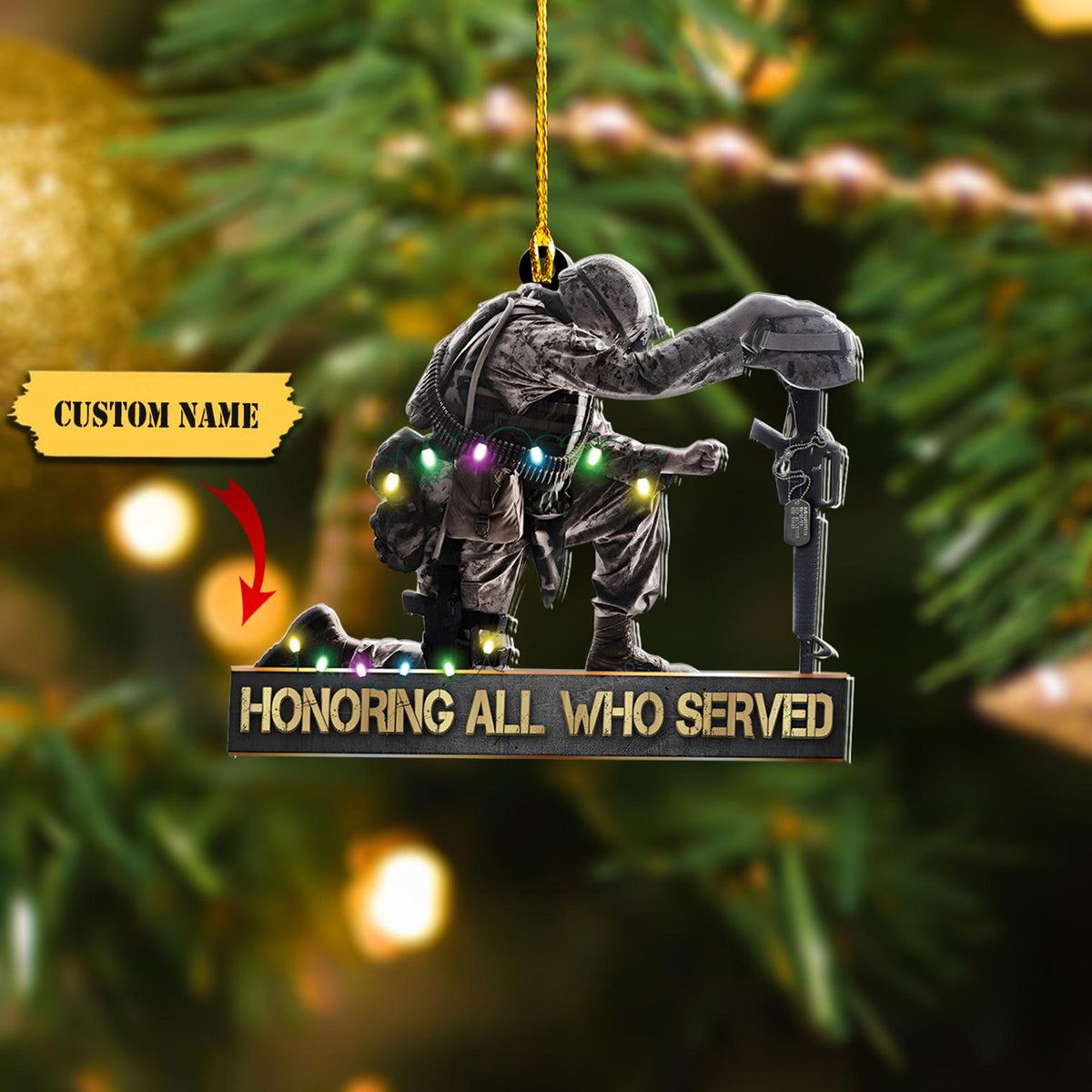 Veteran Kneeling - Personalized Christmas Ornament Acrylic - Gift For Veteran, Christmas Ornament, Flat 2D Ornament,Gift For Veteran Dad Mom
