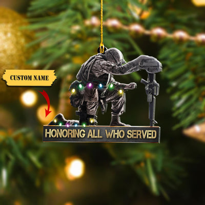 Veteran Kneeling - Personalized Christmas Ornament Acrylic - Gift For Veteran, Christmas Ornament, Flat 2D Ornament,Gift For Veteran Dad Mom