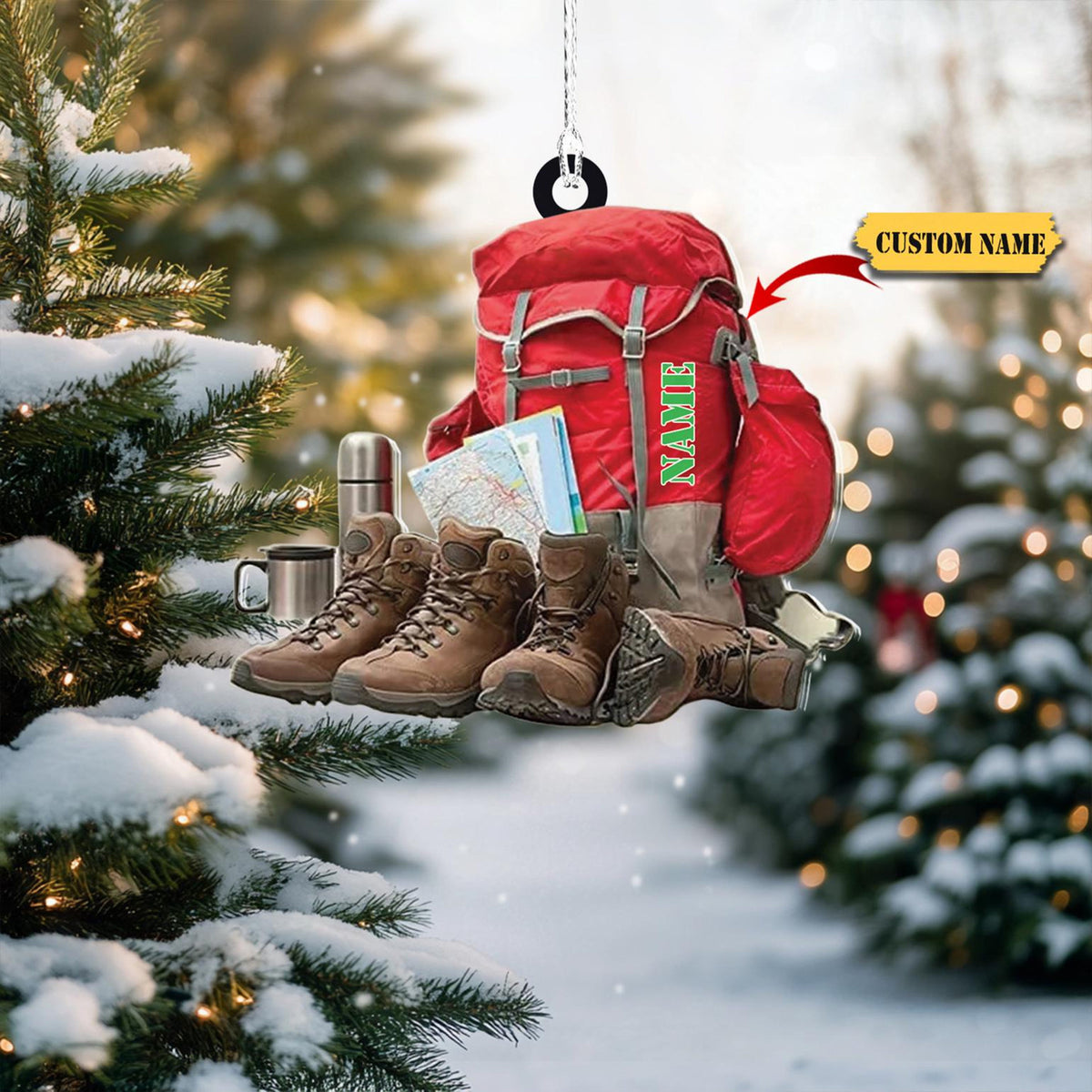 Personalized Hiking Bag Ornaments, Hiking Bag Christmas Ornament, Camping Lover,Keepsake Gift For Camper, Hiking Decor 2D Christmasgift