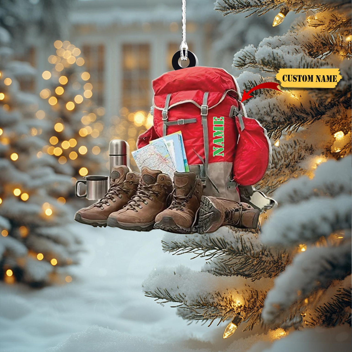 Personalized Hiking Bag Ornaments, Hiking Bag Christmas Ornament, Camping Lover,Keepsake Gift For Camper, Hiking Decor 2D Christmasgift