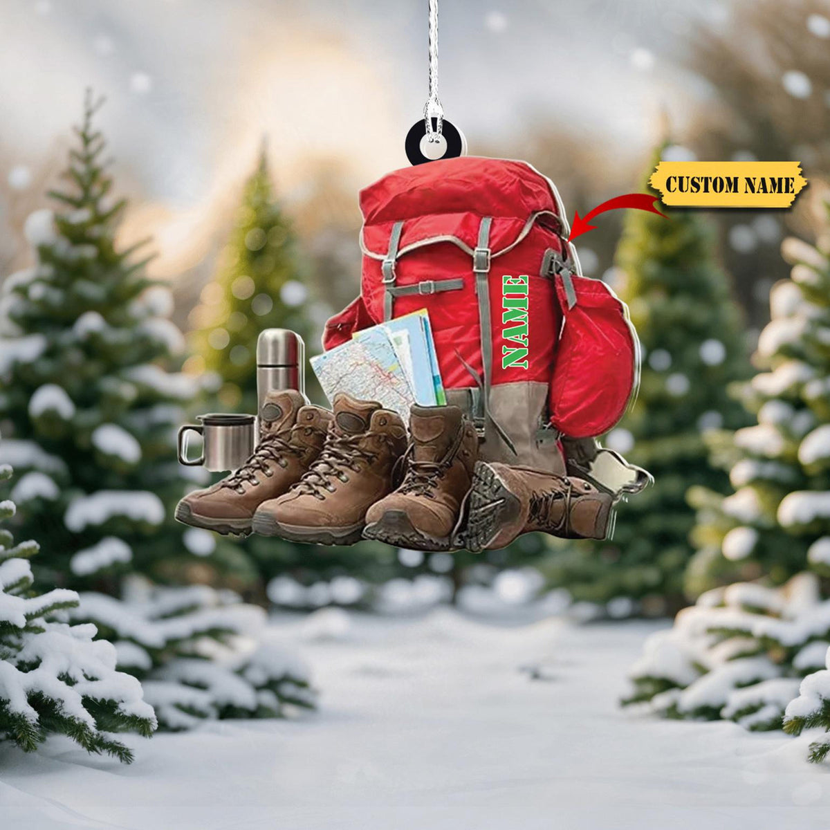 Personalized Hiking Bag Ornaments, Hiking Bag Christmas Ornament, Camping Lover,Keepsake Gift For Camper, Hiking Decor 2D Christmasgift