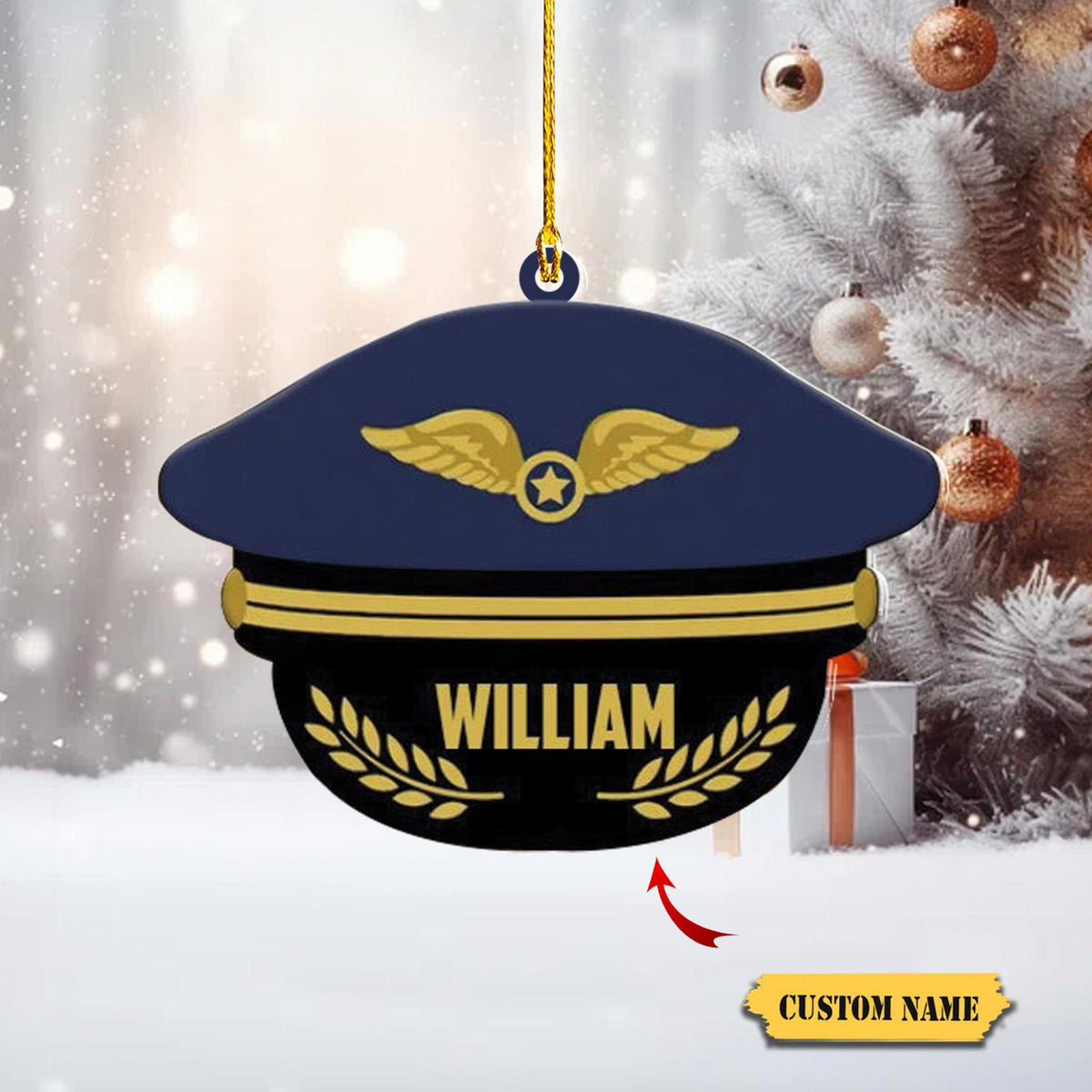 Captain Pilot Hat Custom Shaped Acrylic Ornament 2D For Pilot ,Pilot Hat Ornament, Custom Name Ornament , Gift For Pilot , Decor Christmas