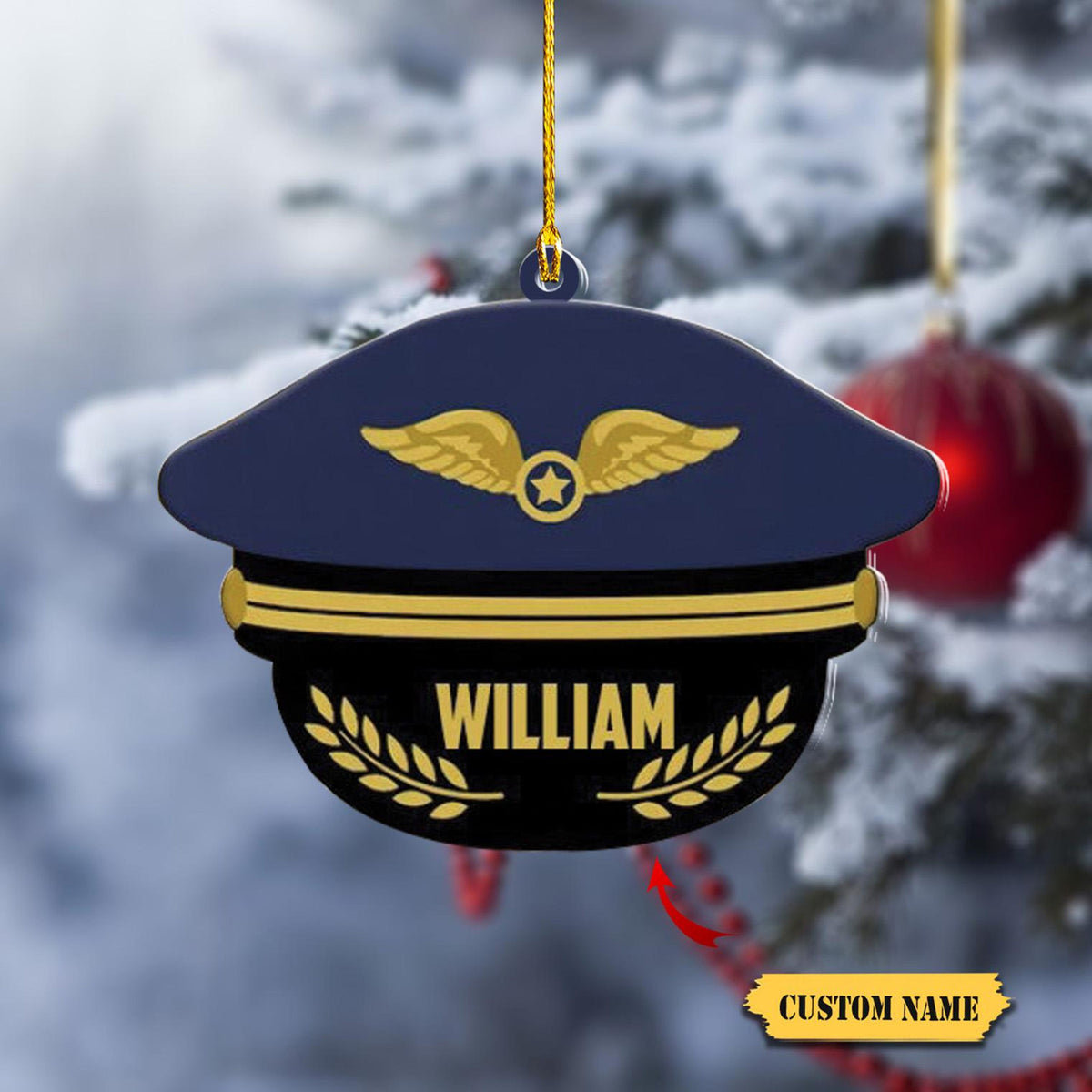 Captain Pilot Hat Custom Shaped Acrylic Ornament 2D For Pilot ,Pilot Hat Ornament, Custom Name Ornament , Gift For Pilot , Decor Christmas