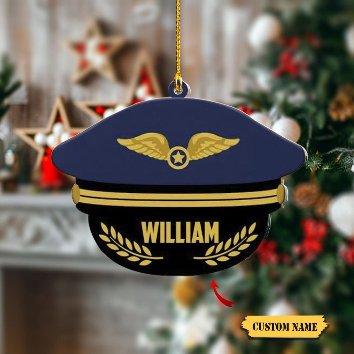 Captain Pilot Hat Custom Shaped Acrylic Ornament 2D For Pilot ,Pilot Hat Ornament, Custom Name Ornament , Gift For Pilot , Decor Christmas