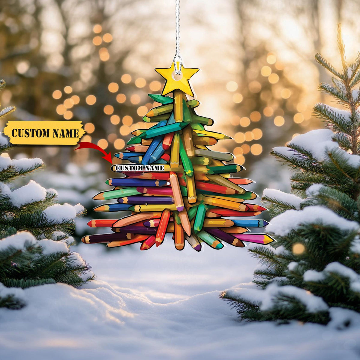 Pencil Christmas Tree Acrylic Ornament, Teacher Christmas Ornament,Student Christmas Gift,Christmas Gifts, Christmas Tree 2024, Kindergarten2D Ornament Christmas Gift