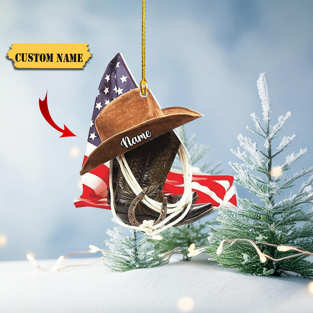 Personalized Cowboy Boots And Hat Christmas Ornament For Cowboy, Cowgirl Horseback Riding Ornament, 2D Horse Racing Ornament Christmas Gift