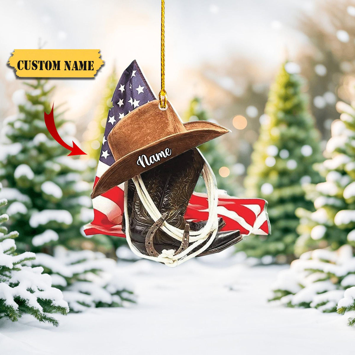Personalized Cowboy Boots And Hat Christmas Ornament For Cowboy, Cowgirl Horseback Riding Ornament, 2D Horse Racing Ornament Christmas Gift
