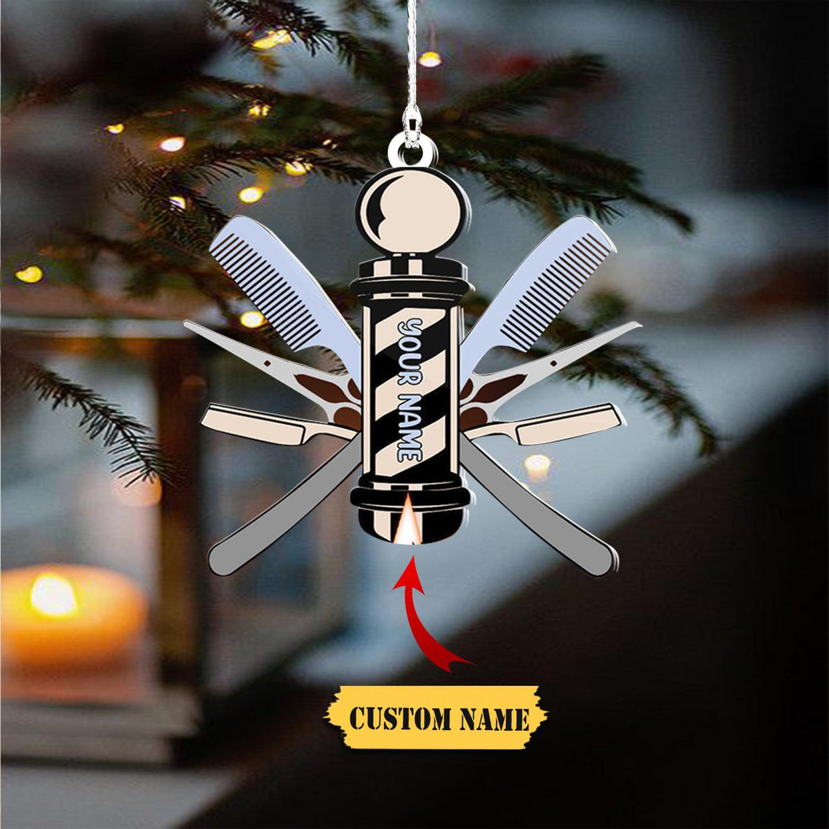 Barber Logo Custom Shaped Ornament, Christmas Gift For Barber, Barber Shop Ornament 2D, Gift For Baber Shop Owner, Christmas Gift.