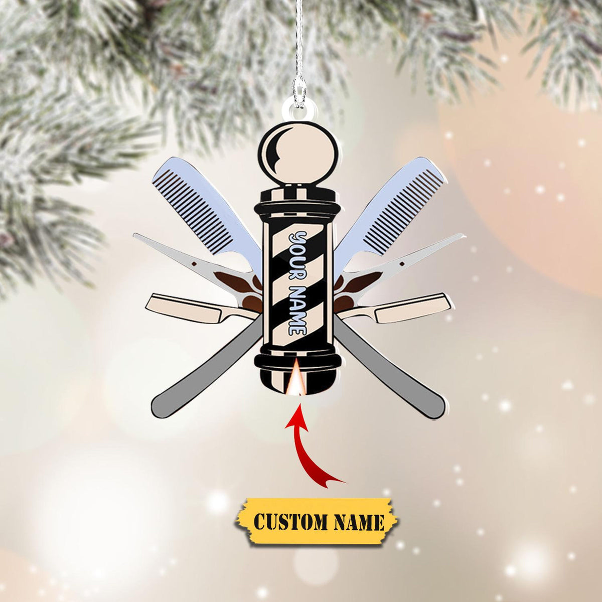 Barber Logo Custom Shaped Ornament, Christmas Gift For Barber, Barber Shop Ornament 2D, Gift For Baber Shop Owner, Christmas Gift.