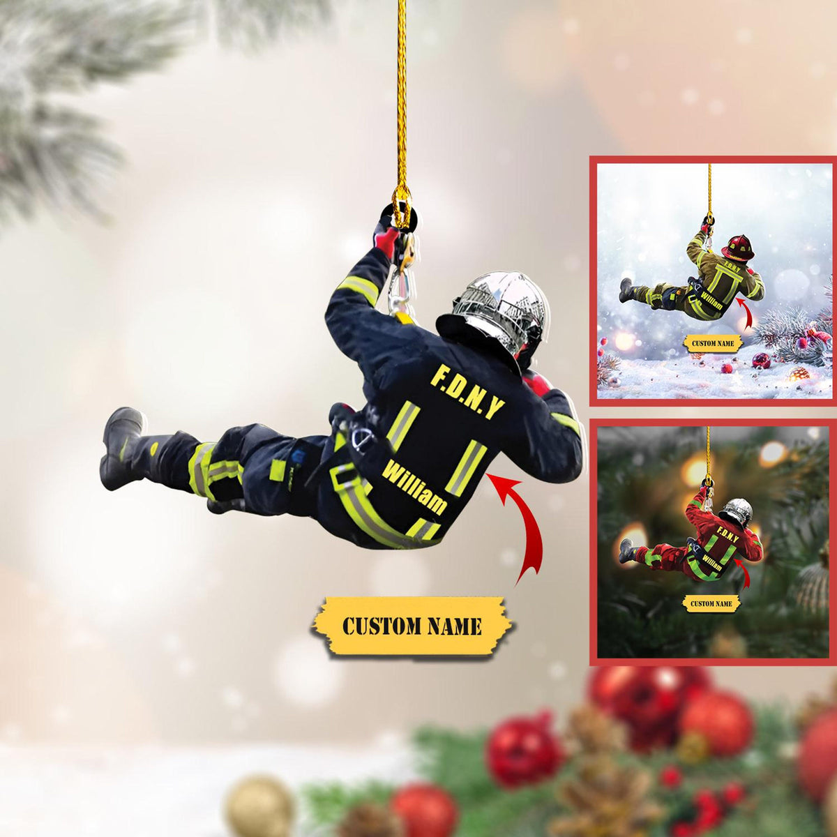 Personalized Firefighter Christmas Ornament, Firefighter Shape Acrylic Ornament, Christmas Gift For Firefighte, Christmas Firefighter Gifts