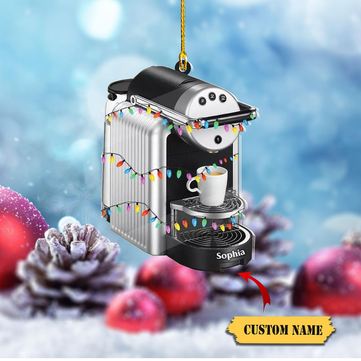 Personalized Coffee Machine Christmas Ornament 2024 Coffee Machine Keepsake, Coffee Ornament Flat 2D, Christmas Gift For Coffee Lovers.