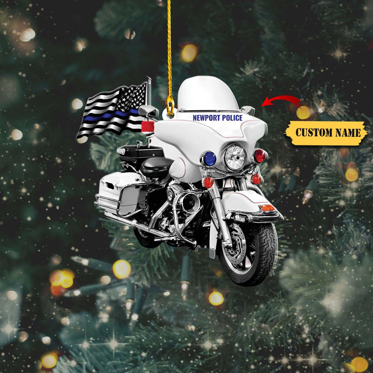 Police Motorcycle Personalized Flat Ornament 2D, Police Motorcycle Keepsake, Gift For Police , Xmas Tree Hanging Decoration.