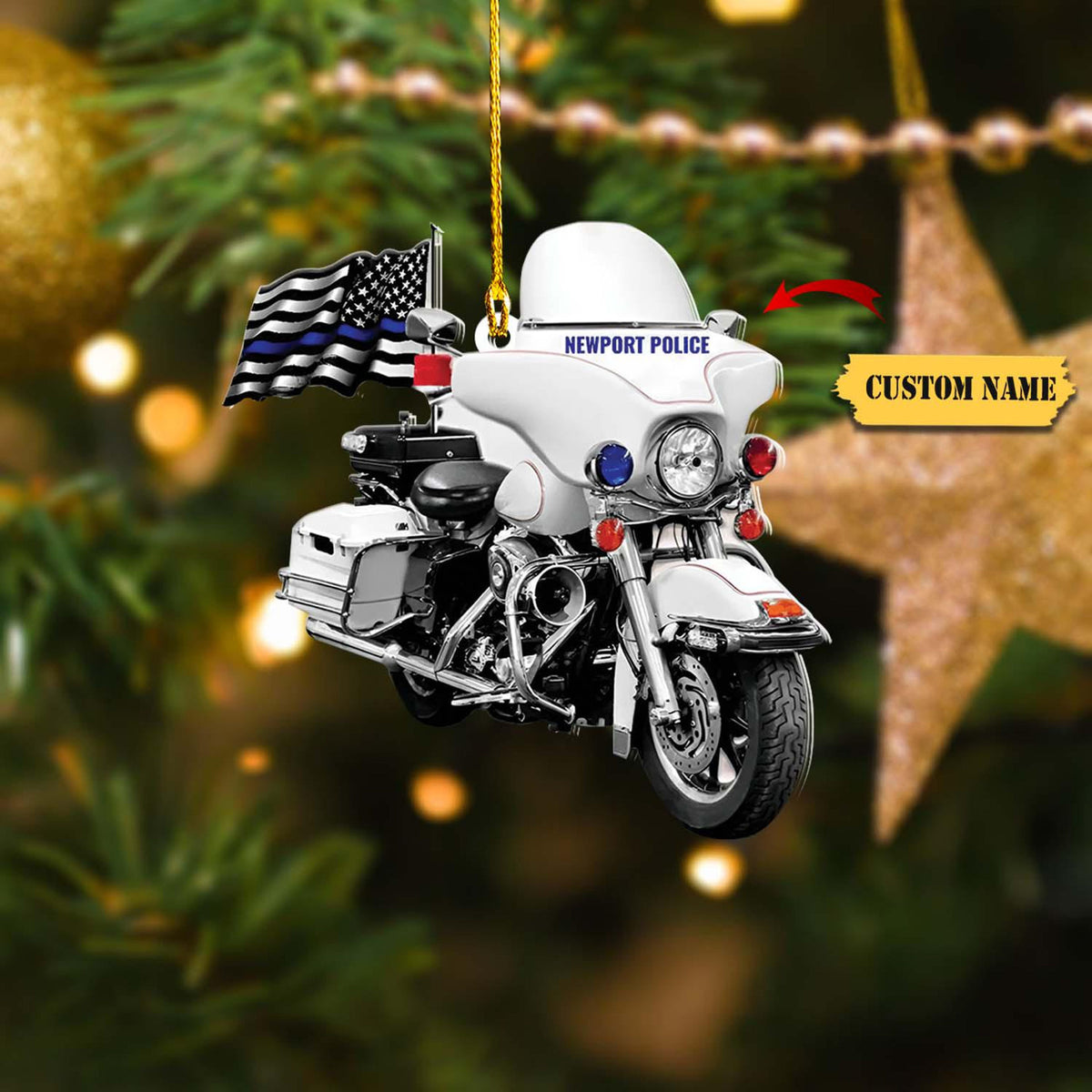 Police Motorcycle Personalized Flat Ornament 2D, Police Motorcycle Keepsake, Gift For Police , Xmas Tree Hanging Decoration.