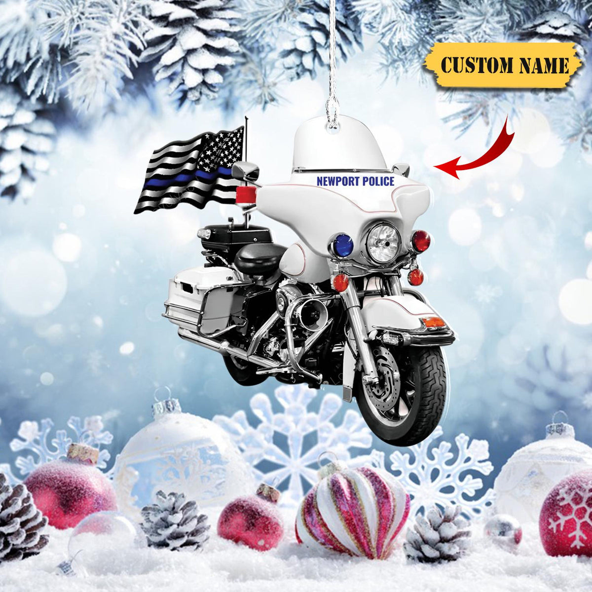 Police Motorcycle Personalized Flat Ornament 2D, Police Motorcycle Keepsake, Gift For Police , Xmas Tree Hanging Decoration.